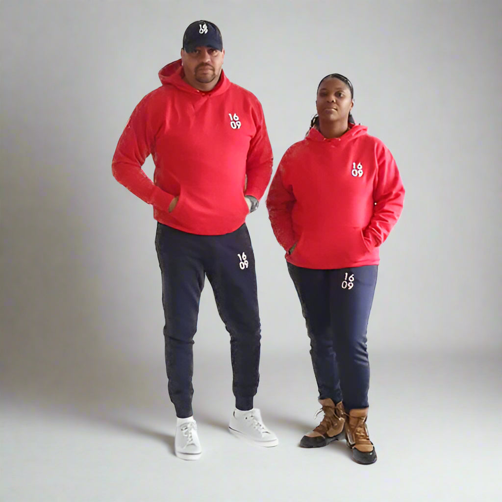 1609 Red and Blue Embroidered Hooded Sweatsuit