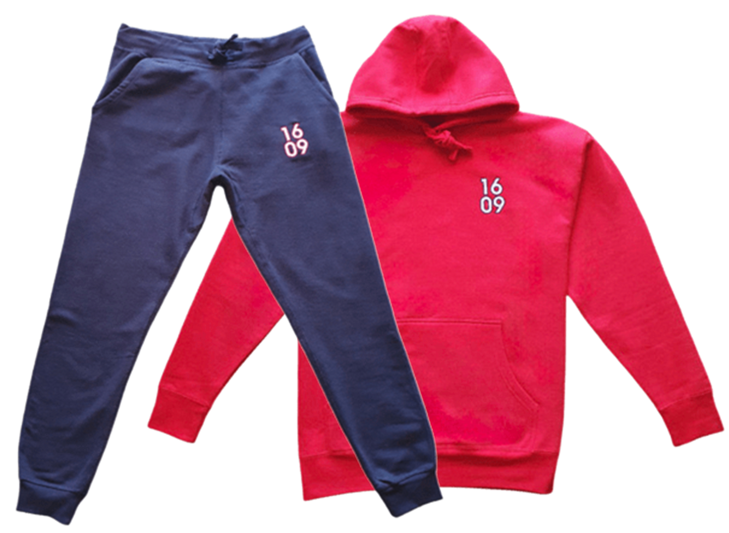 1609 Red and Blue Embroidered Hooded Sweatsuit