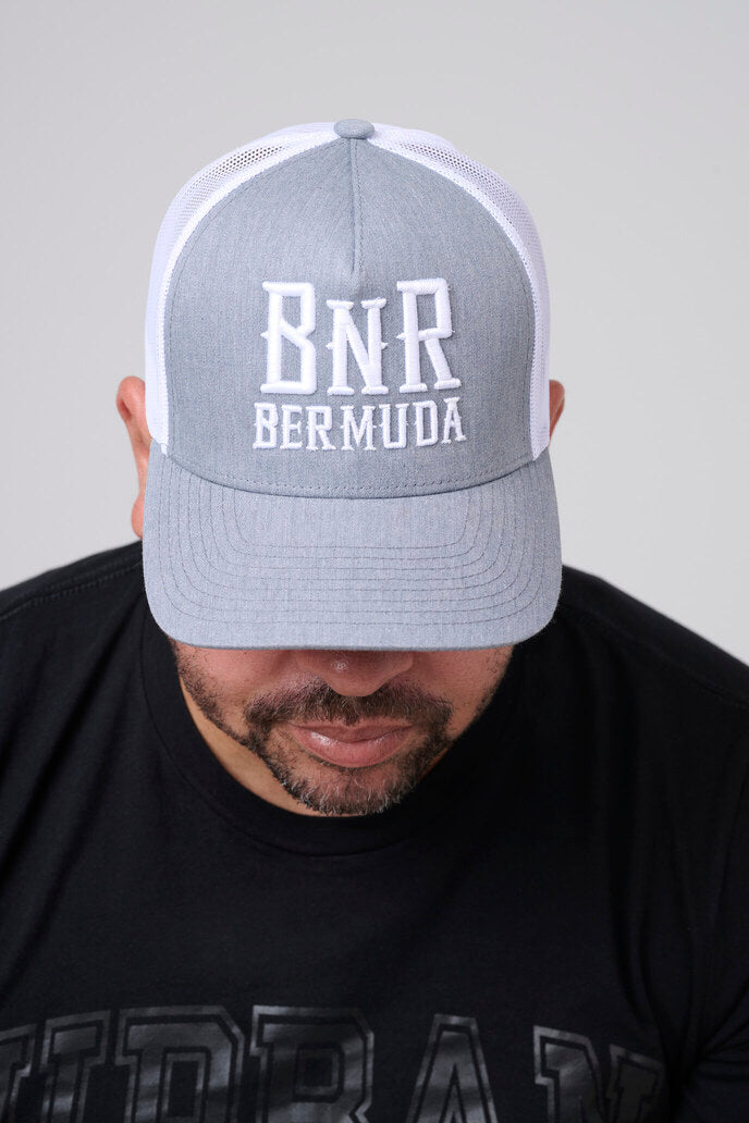 Grey and White BnR Trucker Hat