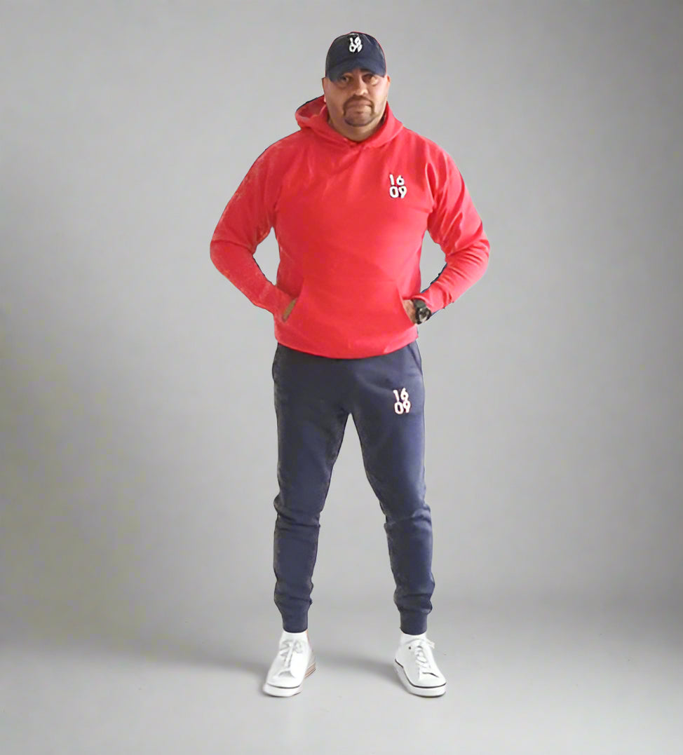 1609 Red and Blue Embroidered Hooded Sweatsuit
