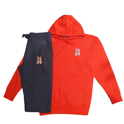 1609 Red and Blue Embroidered Hooded Sweatsuit