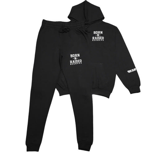 Black Born-N-Raised Bermuda Zip Hooded Unisex Jogger Set