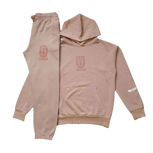 Brown Split Logo Heavyweight Hooded Sweatsuit