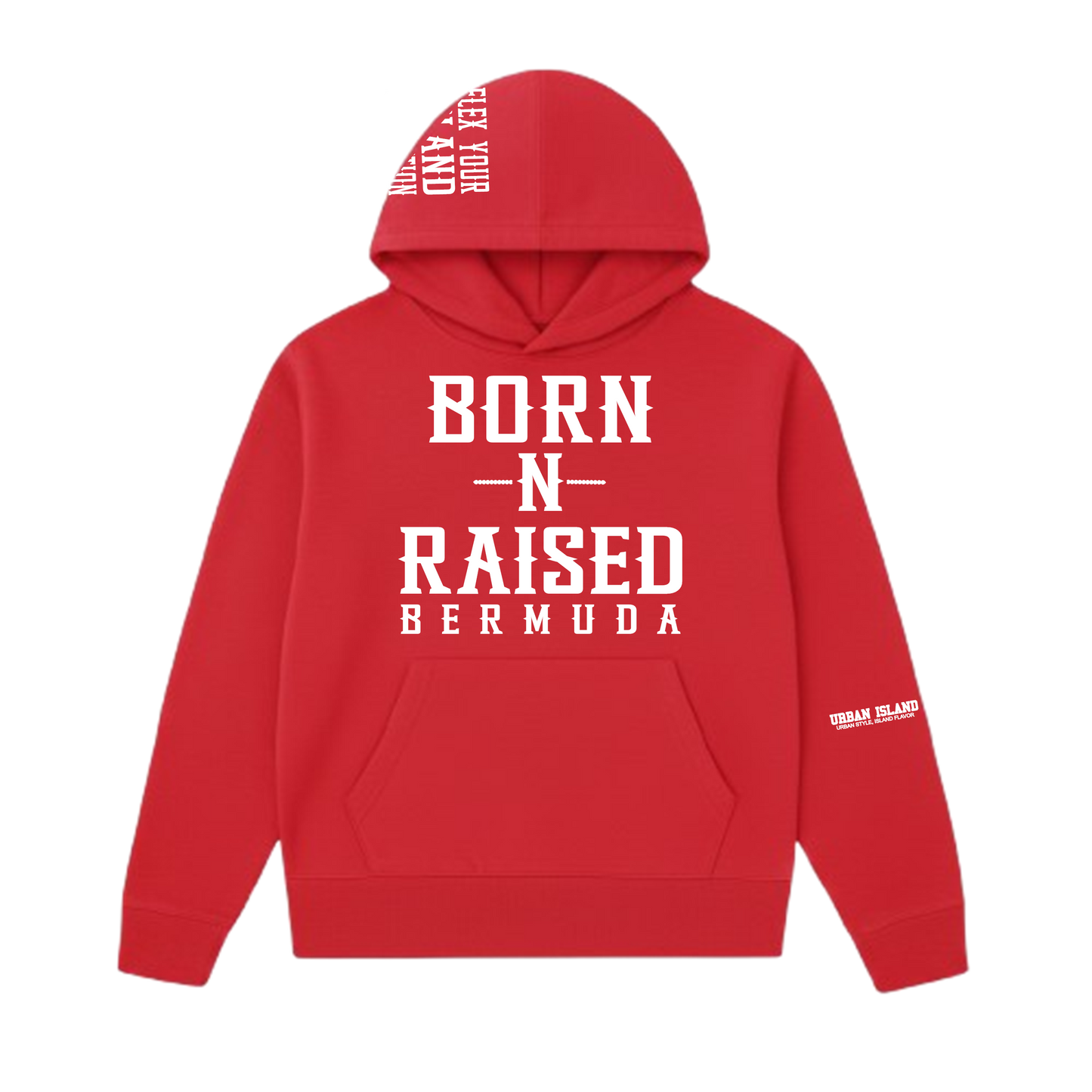 RED BORN-N-RAISED BERMUDA PULLOVER HOODIE