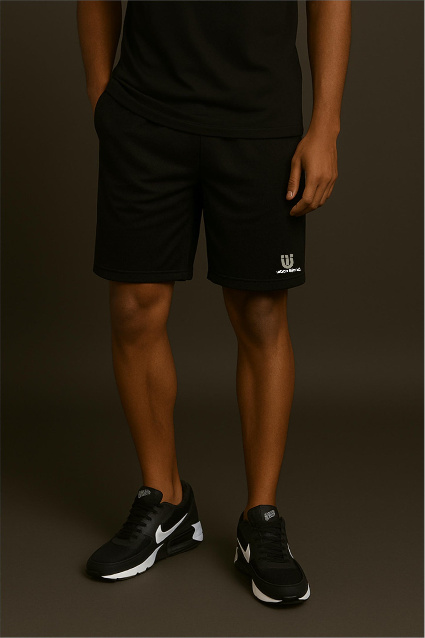 Urban Island Original Two-Tone Logo Black Mesh Shorts